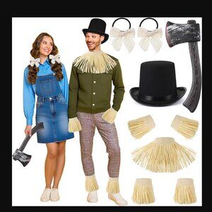 NWT (OS) COUPLE COSTUME Scarecrow and Horror Movie Woman w/ Axe